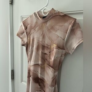 Marbled fitted high neck dress